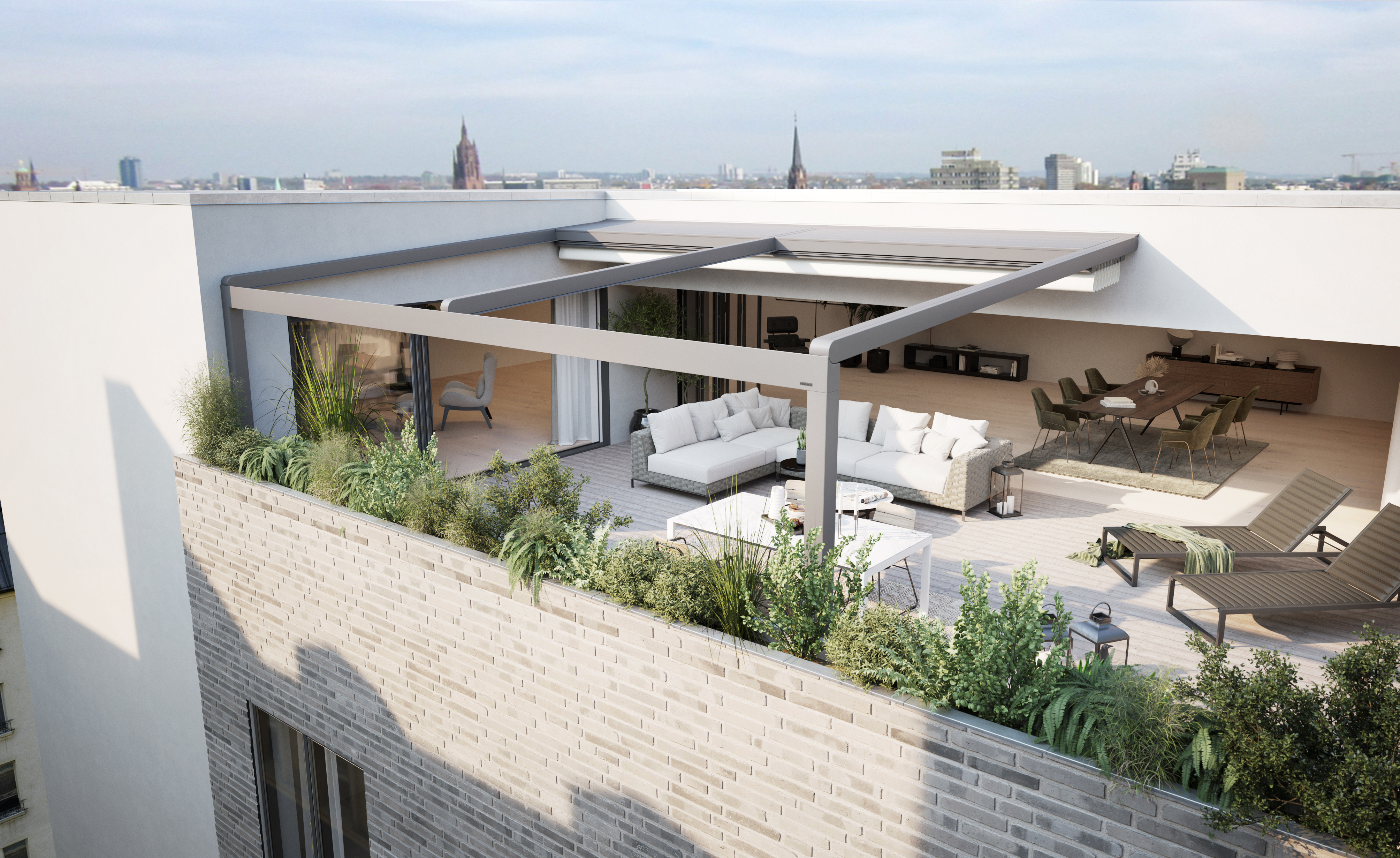 Mx Pergola Stretch Penthouse Detail Von Oben Markise Eingefahren 202403